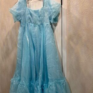 Jessakae Light Blue Sheer Puff Sleeve Empire Waist Dress